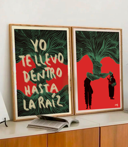 Díptico Hasta la Raíz - Dibujo y texto